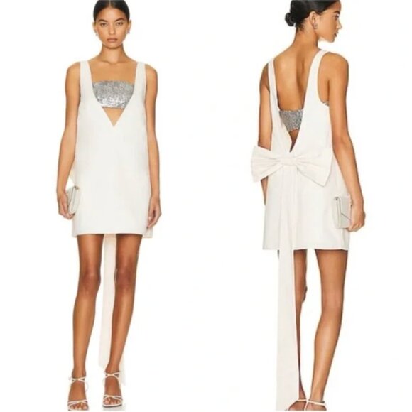 STAUD Cream Mini Dress with Bow Detail - Picture 2 of 4